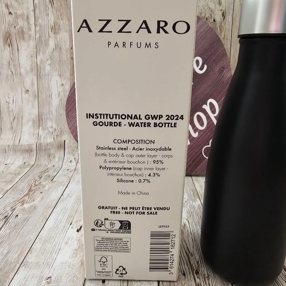 Unisex Azzaro Water Bottle 500ml Black Silver